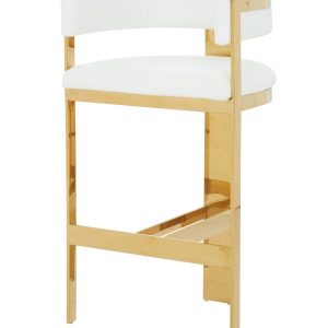 31" White And Gold Faux Leather And Stainless Steel Low Back Bar Height Bar Chair
