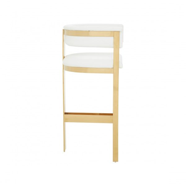 31" White And Gold Faux Leather And Stainless Steel Low Back Bar Height Bar Chair - Image 2