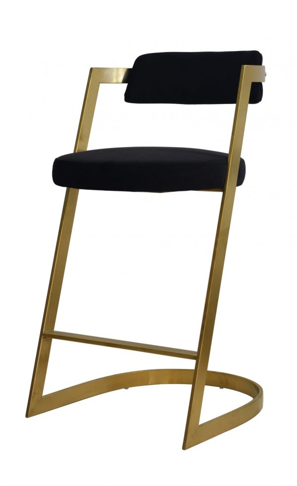 26" Black and Gold Velvet and Stainless Steel Low Back Counter Height Bar Chair - Image 3