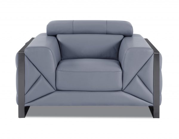 48" Light Blue And Black Italian Leather Arm Chair