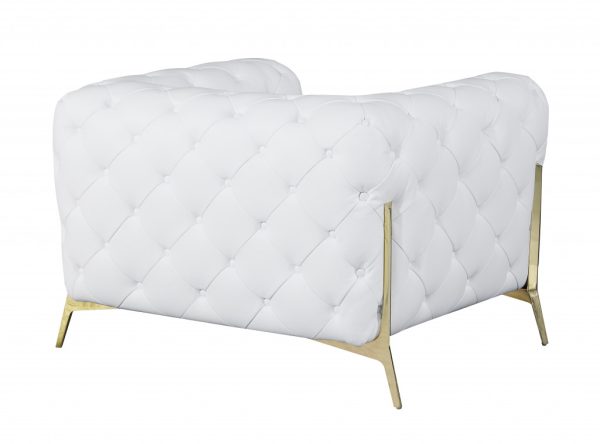 Glam White and Gold Tufted Leather Armchair - Image 4