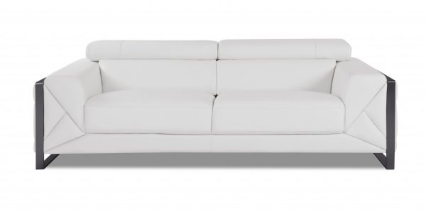 89" White Italian Leather Sofa With Chrome Legs - Image 2