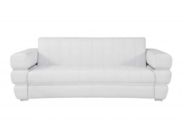 89" White Italian Leather Sofa With Silver Legs - Image 2