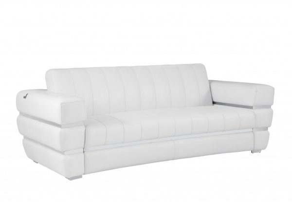 89" White Italian Leather Sofa With Silver Legs - Image 3