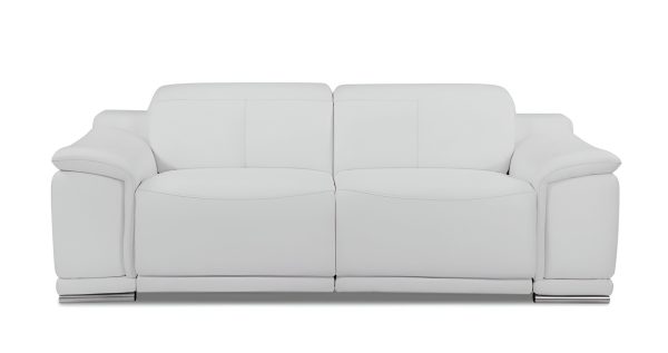 86" White Italian Leather USB Reclining Sofa With Silver Legs - Image 2