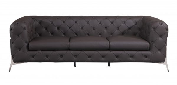 93" Brown Italian Leather Chesterfield Sofa With Silver Legs - Image 2