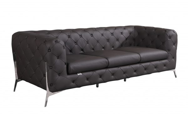 93" Brown Italian Leather Chesterfield Sofa With Silver Legs - Image 3