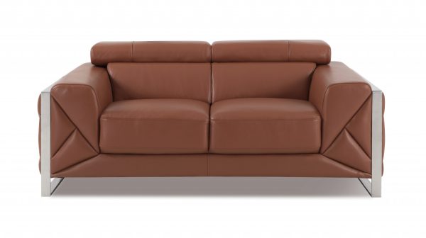 Two Piece Indoor Camel Italian Leather Five Person Seating Set - Image 3
