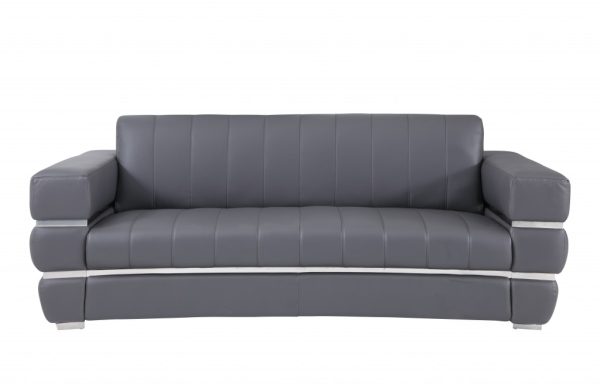Two Piece Indoor Dark Gray Italian Leather Five Person Seating Set - Image 4