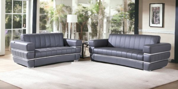 Two Piece Indoor Dark Gray Italian Leather Five Person Seating Set - Image 2