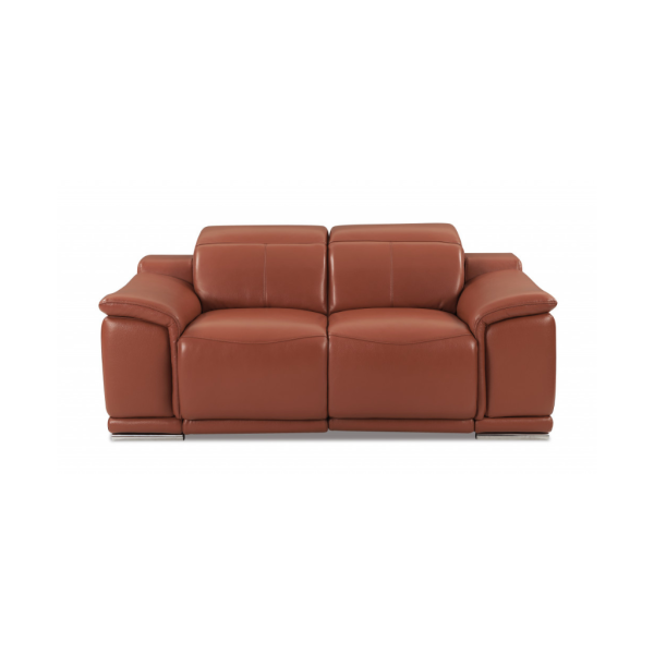 Two Piece Indoor Camel Italian Leather Five Person Seating Set - Image 4