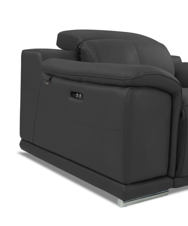 Two Piece Indoor Dark Gray Italian Leather Five Person Seating Set - Image 2