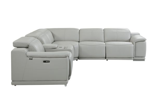 Light Gray Italian Leather Power Reclining U Shaped Six Piece Corner Sectional With Console - Image 3