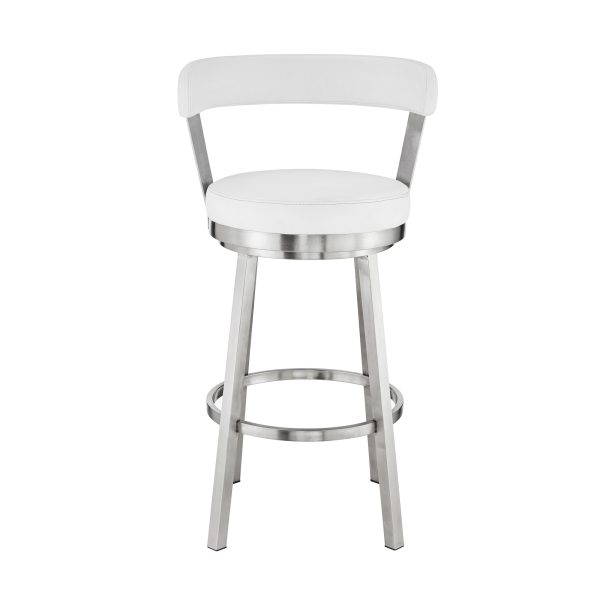 26" White And Silver Iron Swivel Backless Counter Height Bar Chair - Image 2