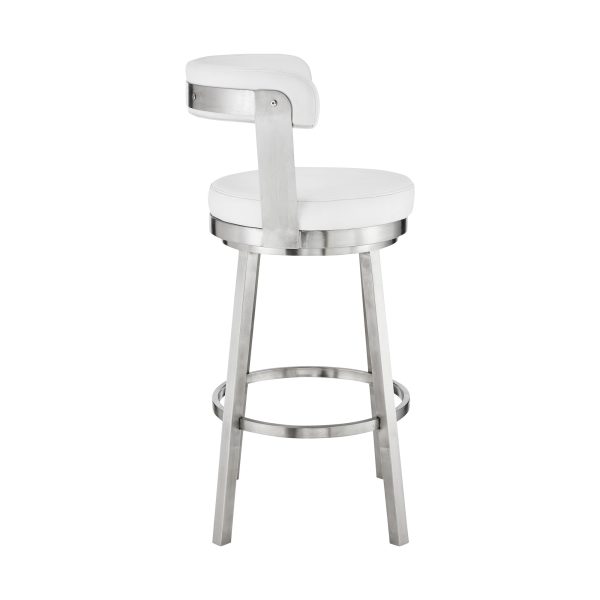 26" White And Silver Iron Swivel Backless Counter Height Bar Chair - Image 3