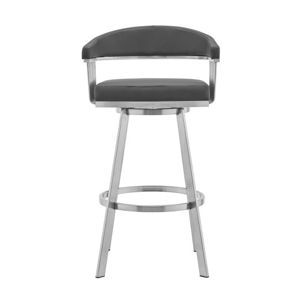 25" Gray And Silver Iron Swivel Backless Counter Height Bar Chair - Image 2