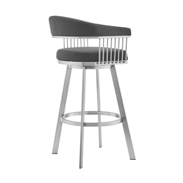 25" Gray And Silver Iron Swivel Backless Counter Height Bar Chair - Image 3