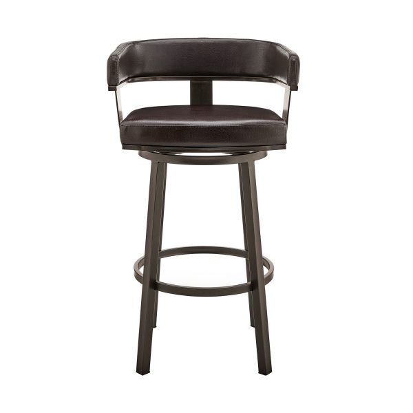 26" Chocolate And Gray Faux Leather And Iron Swivel Low Back Counter Height Bar Chair - Image 3
