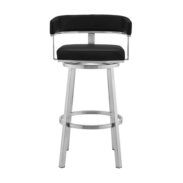 26" Black And Silver Faux Leather And Iron Swivel Low Back Counter Height Bar Chair - Image 3