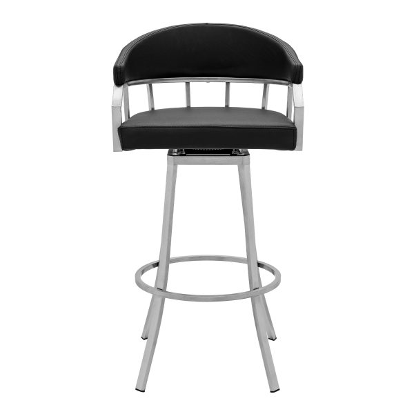 26" Black And Silver Faux Leather And Iron Swivel Low Back Counter Height Bar Chair - Image 3
