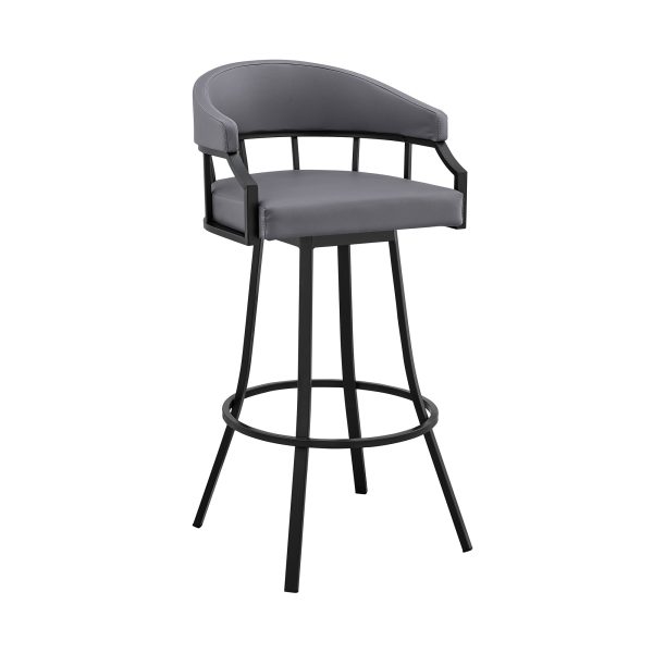 26" Slate Gray and Black Steel Low Back Counter Height Swivel Bar Chair - Image 2