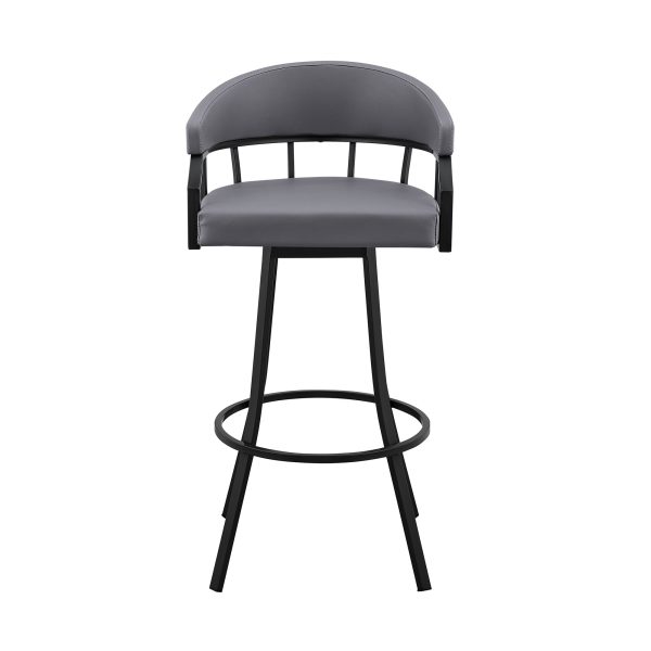26" Slate Gray and Black Steel Low Back Counter Height Swivel Bar Chair - Image 3