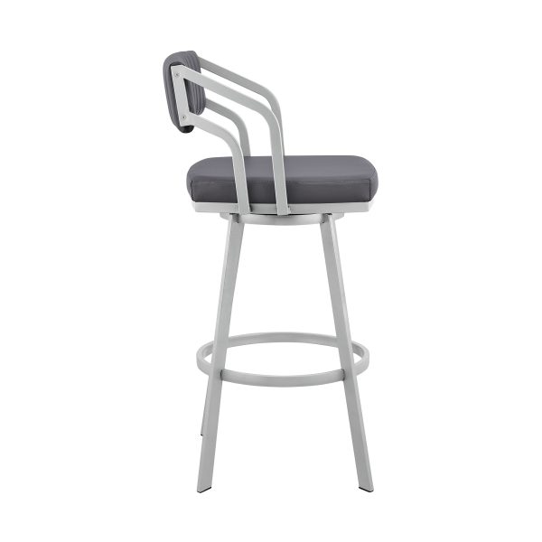 30" Slate Gray And Silver Iron Swivel Low Back Bar Height Bar Chair - Image 3