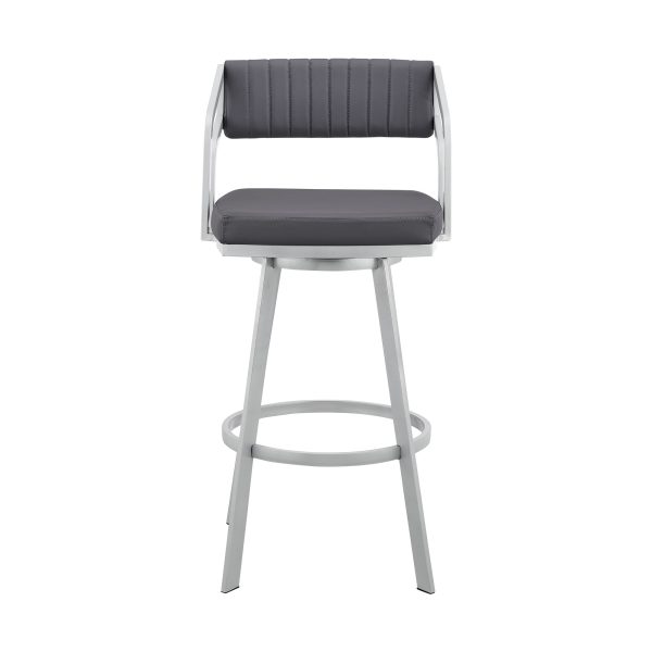 30" Slate Gray And Silver Iron Swivel Low Back Bar Height Bar Chair - Image 2