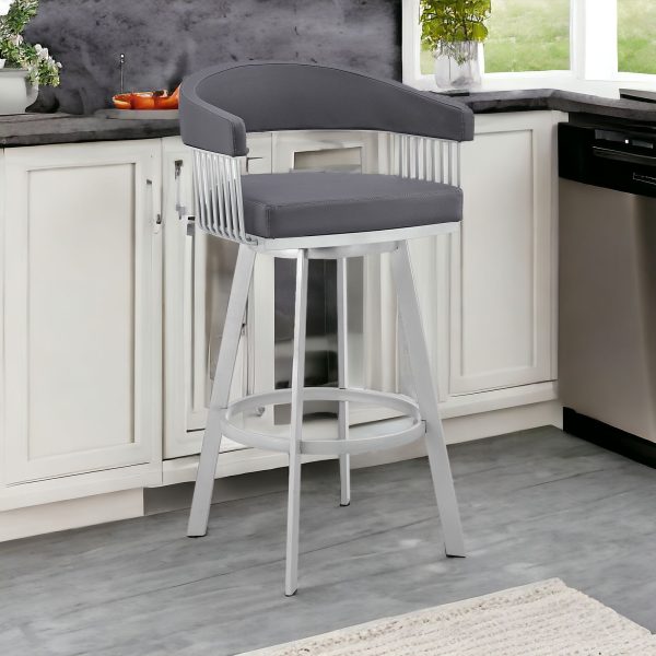 25" Slate Gray And Silver Iron Swivel Low Back Counter Height Bar Chair - Image 2
