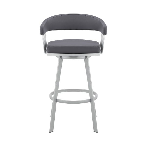 29" Slate Gray And Silver Iron Swivel Low Back Bar Chair - Image 3