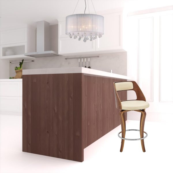 25" Cream And Brown Faux Leather Swivel Counter Height Bar Chair - Image 2