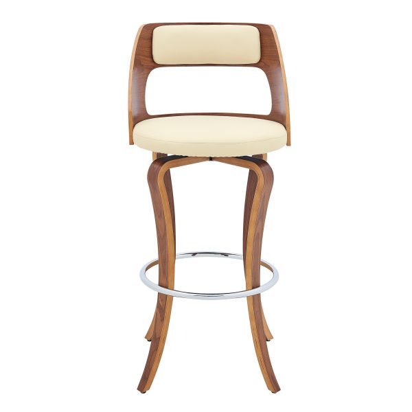 25" Cream And Brown Faux Leather Swivel Counter Height Bar Chair - Image 3
