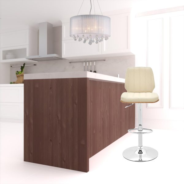 25" Cream And Silver Faux Leather And Steel Swivel Adjustable Height Bar Chair - Image 2