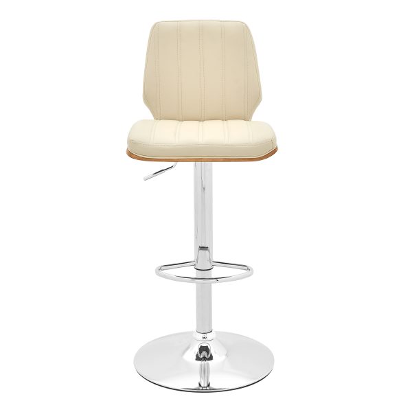 25" Cream And Silver Faux Leather And Steel Swivel Adjustable Height Bar Chair - Image 3