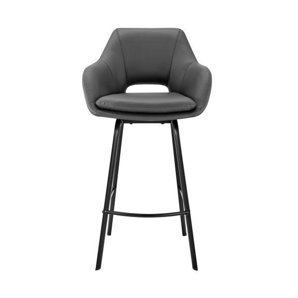 26" Gray And Black Iron Swivel Low Back Counter Height Bar Chair - Image 2