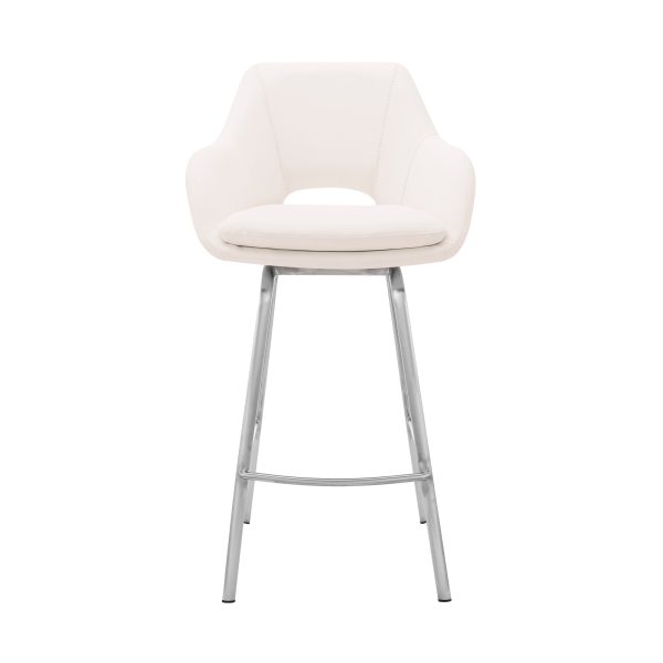 26" White And Silver Iron Swivel Low Back Counter Height Bar Chair - Image 3