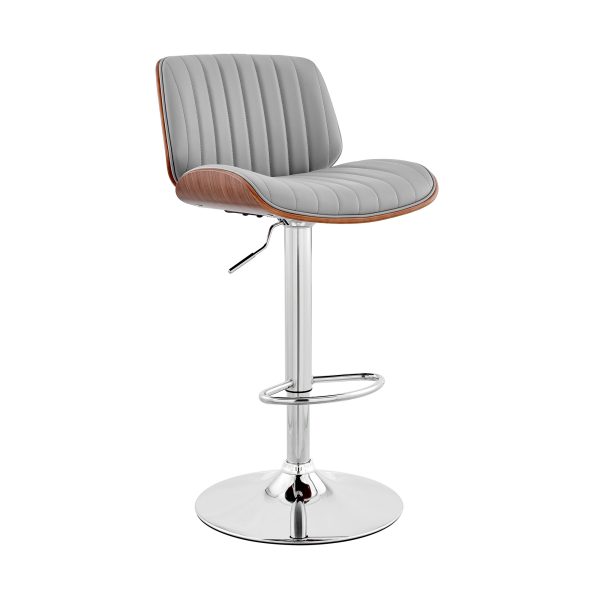 24" Gray And Silver Iron Swivel Adjustable Height Bar Chair - Image 3