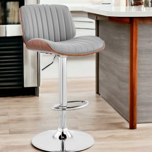 24" Gray And Silver Iron Swivel Adjustable Height Bar Chair