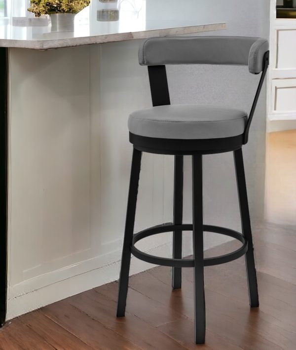 26" Gray and Black Fabric and Iron Counter Height Swivel Bar Chair - Image 2