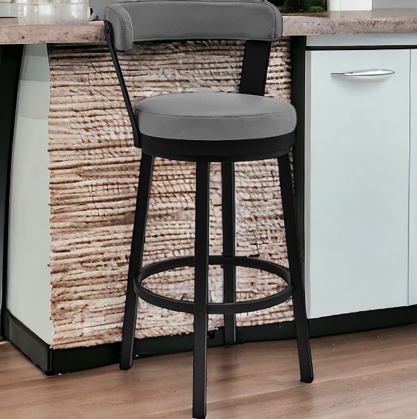 26" Gray and Black Fabric and Iron Counter Height Swivel Bar Chair - Image 3