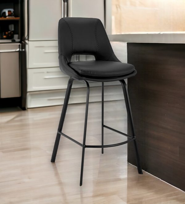 26" Black Iron Swivel Low Back Counter Height Bar Chair - Image 2
