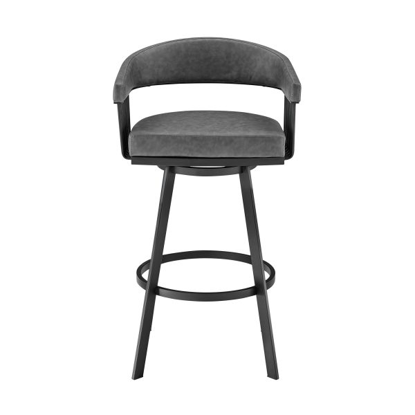 25" Gray And Black Iron Swivel Low Back Counter Height Bar Chair - Image 2