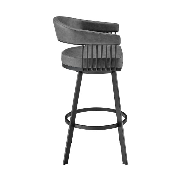 25" Gray And Black Iron Swivel Low Back Counter Height Bar Chair - Image 3