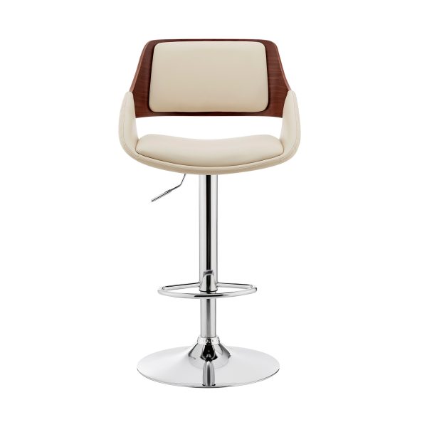 25" Cream And Silver Iron Swivel Low Back Adjustable Height Bar Chair - Image 3
