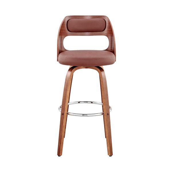 26" Brown Faux Leather Swivel Counter Height Bar Chair - Image 3