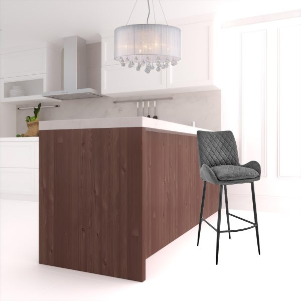 26" Charcoal And Black Iron Counter Height Bar Chair - Image 2