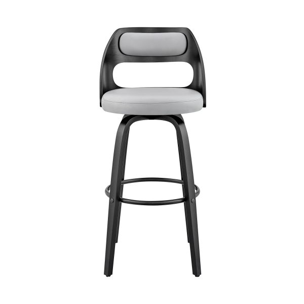 26" Gray And Black Faux Leather And Iron Swivel Counter Height Bar Chair - Image 3
