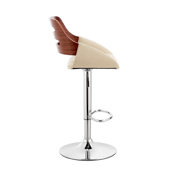 25" Cream And Silver Iron Swivel Low Back Adjustable Height Bar Chair - Image 3