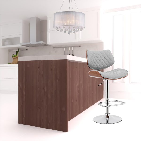 24" Gray And Silver Faux Leather And Iron Swivel Low Back Adjustable Height Bar Chair - Image 2