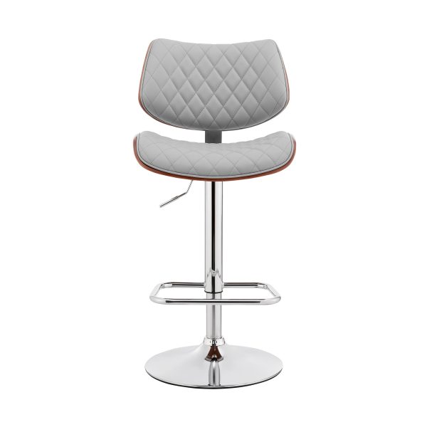 24" Gray And Silver Faux Leather And Iron Swivel Low Back Adjustable Height Bar Chair - Image 3